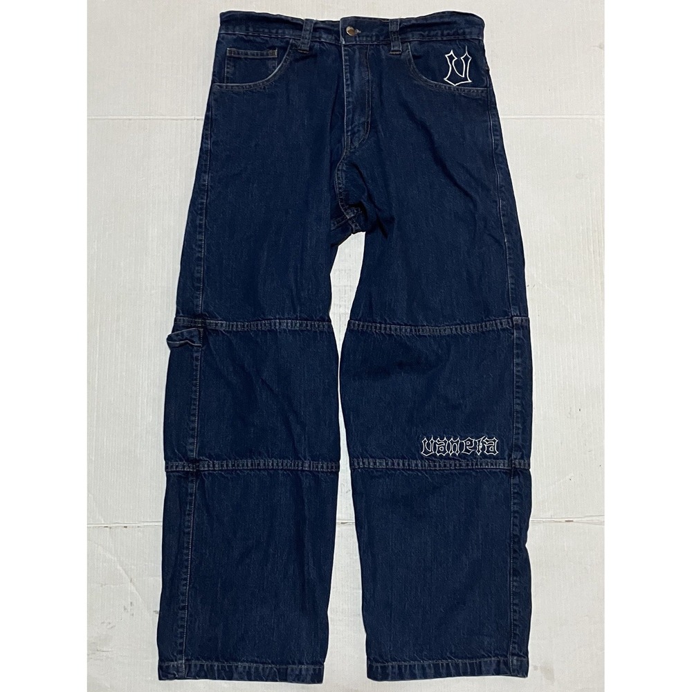 Vintage Vaneta 1996 Blue Womens Small Wide Leg Skater Baggy Jeans Embroidered
